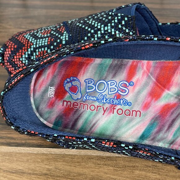 Skechers BOBS Womens Size 8.5 Shoes Navy Multicolor Aztec Print Slip On Flats - Picture 10 of 12